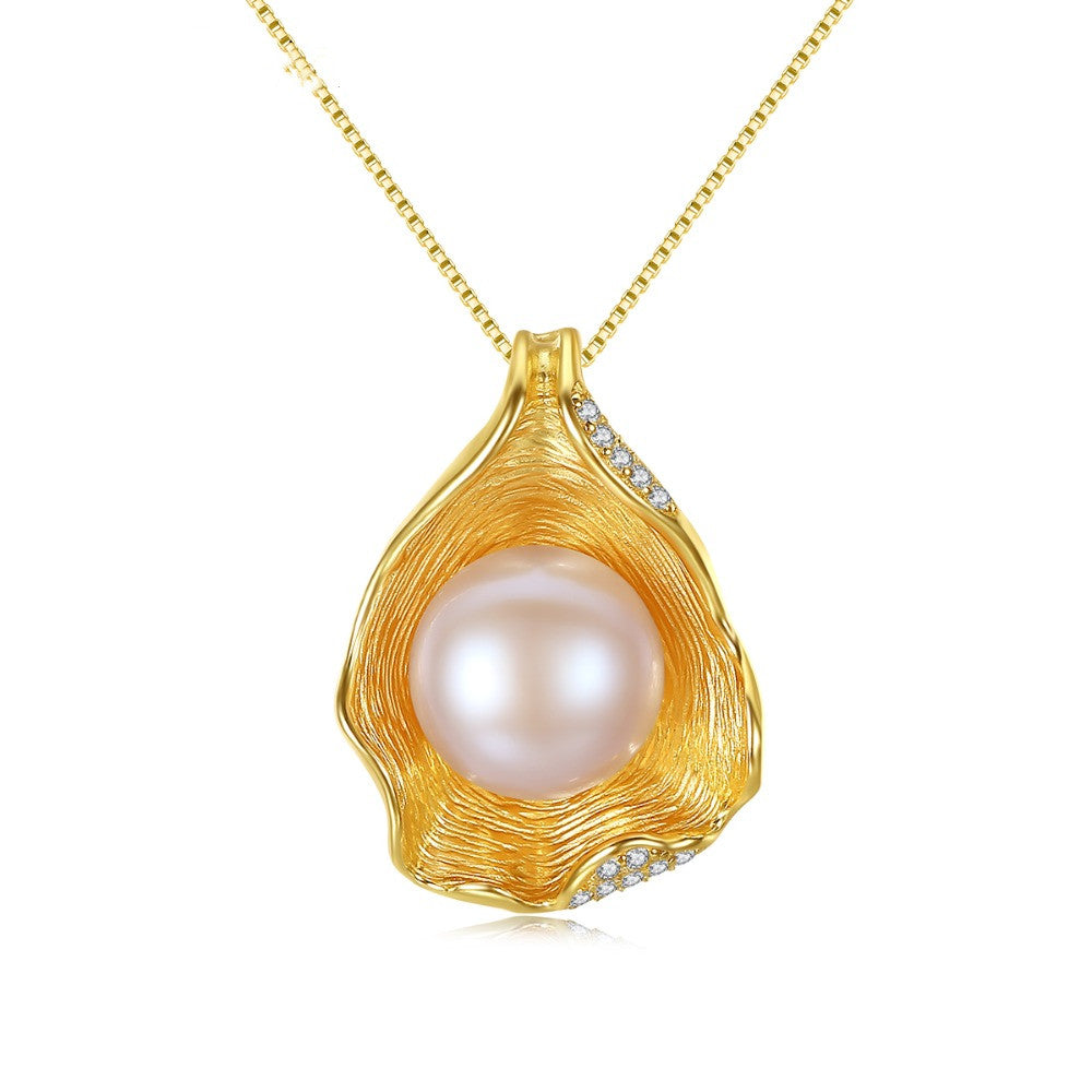 Oceanic Reverie: Pearl-Kissed Silver Necklace