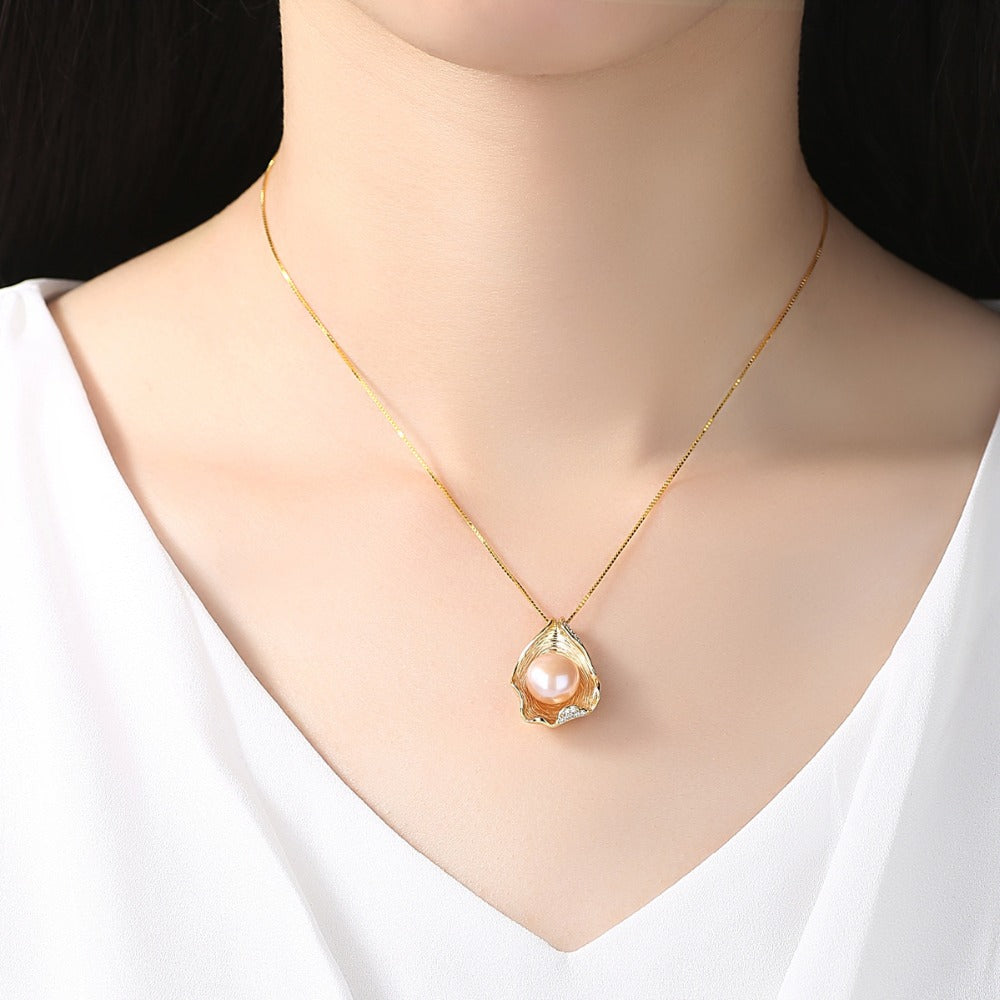 Oceanic Reverie: Pearl-Kissed Silver Necklace