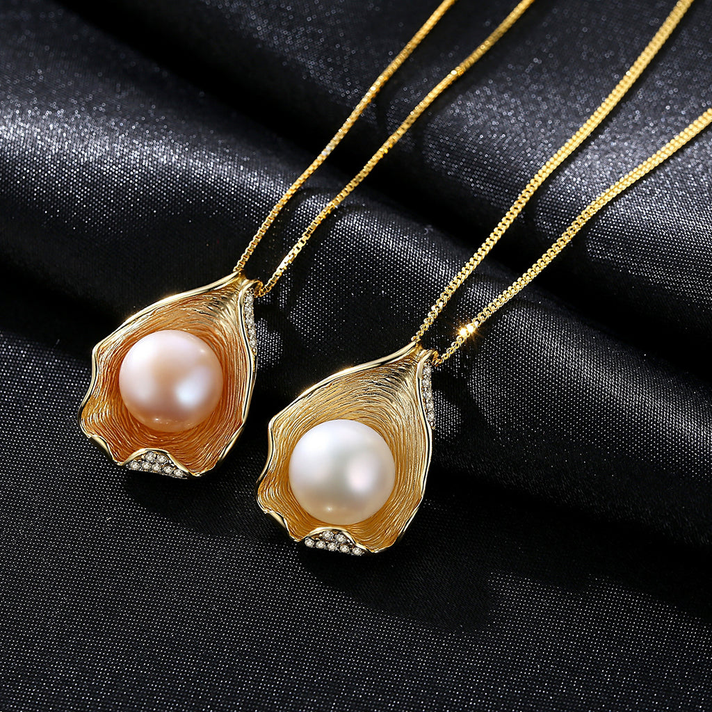 Oceanic Reverie: Pearl-Kissed Silver Necklace