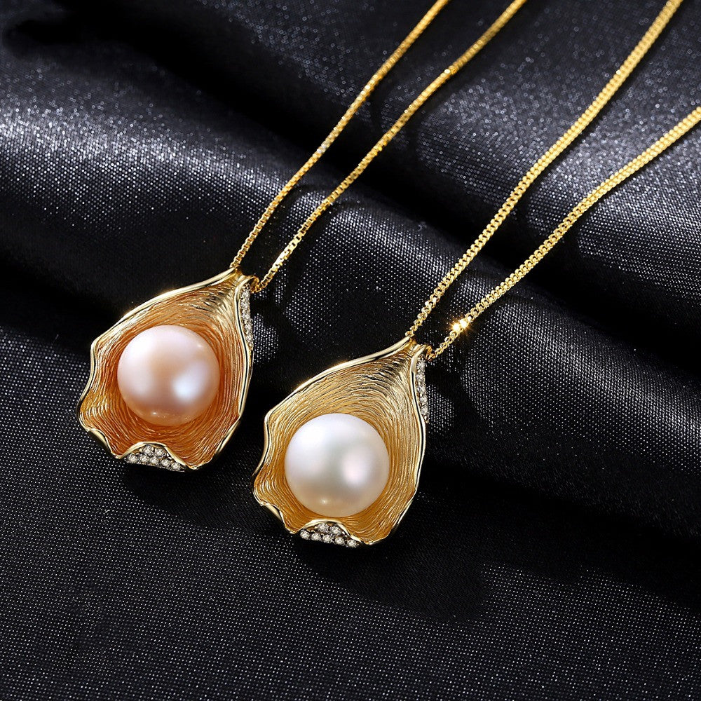 Oceanic Reverie: Pearl-Kissed Silver Necklace