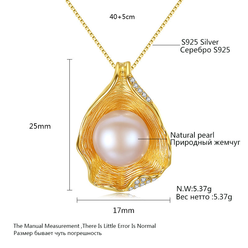 Oceanic Reverie: Pearl-Kissed Silver Necklace